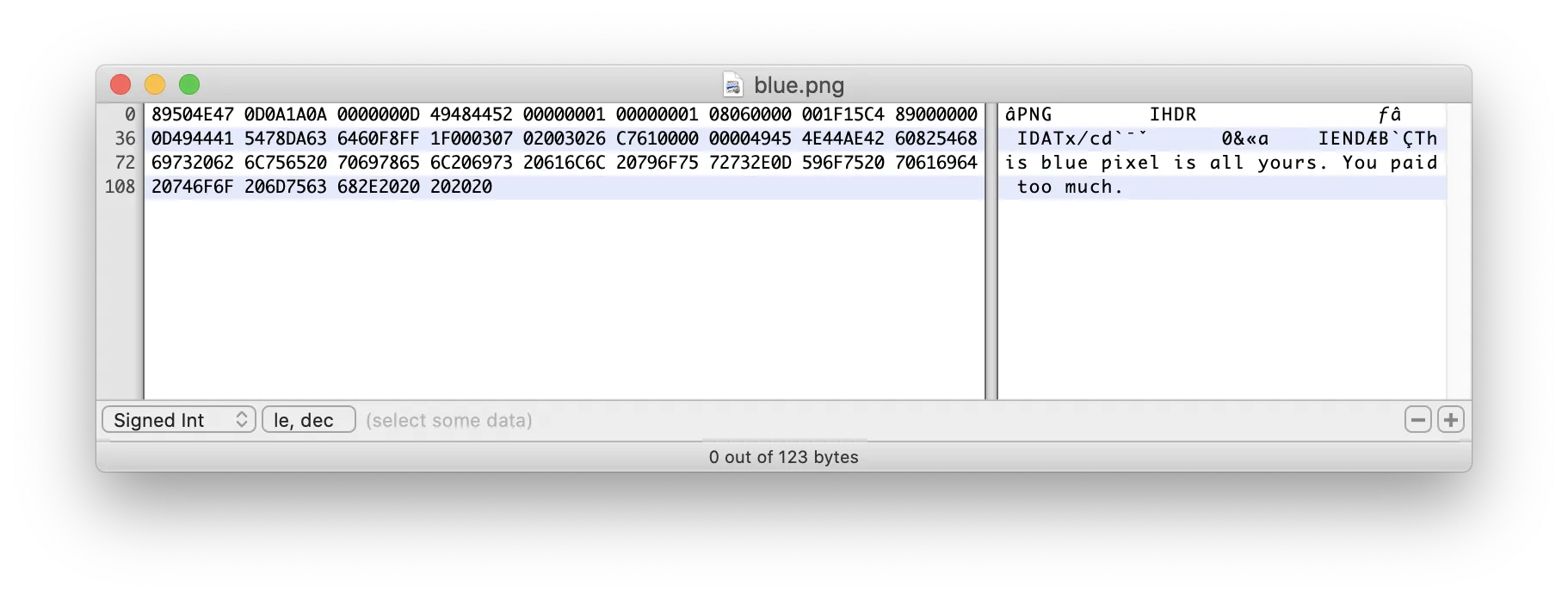The artwork 'Red' as seen in a hex editor
