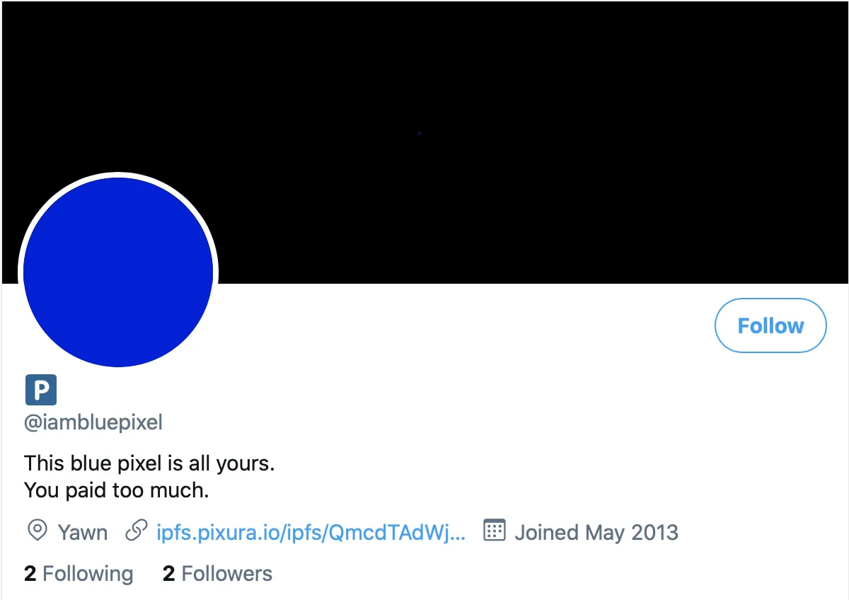 Screen shot of iambluepixel Twitter account