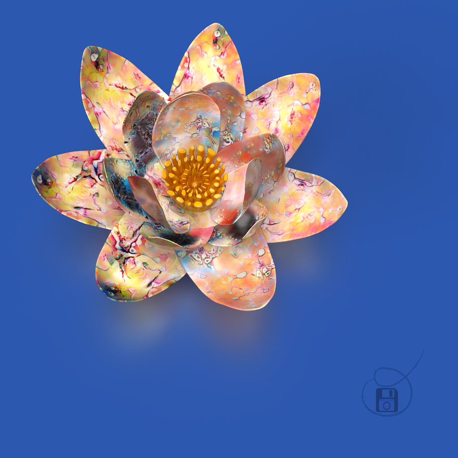 Artwork ‘FRACTAL LOTUS 7’ by obxium, depicts a luxuriously patterned lotus flower in 3D