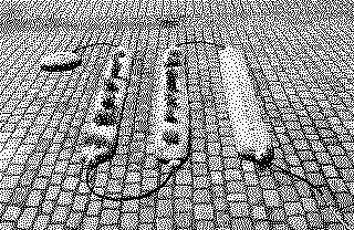 Dithered photograph: Plant modules on cobbles, by N55